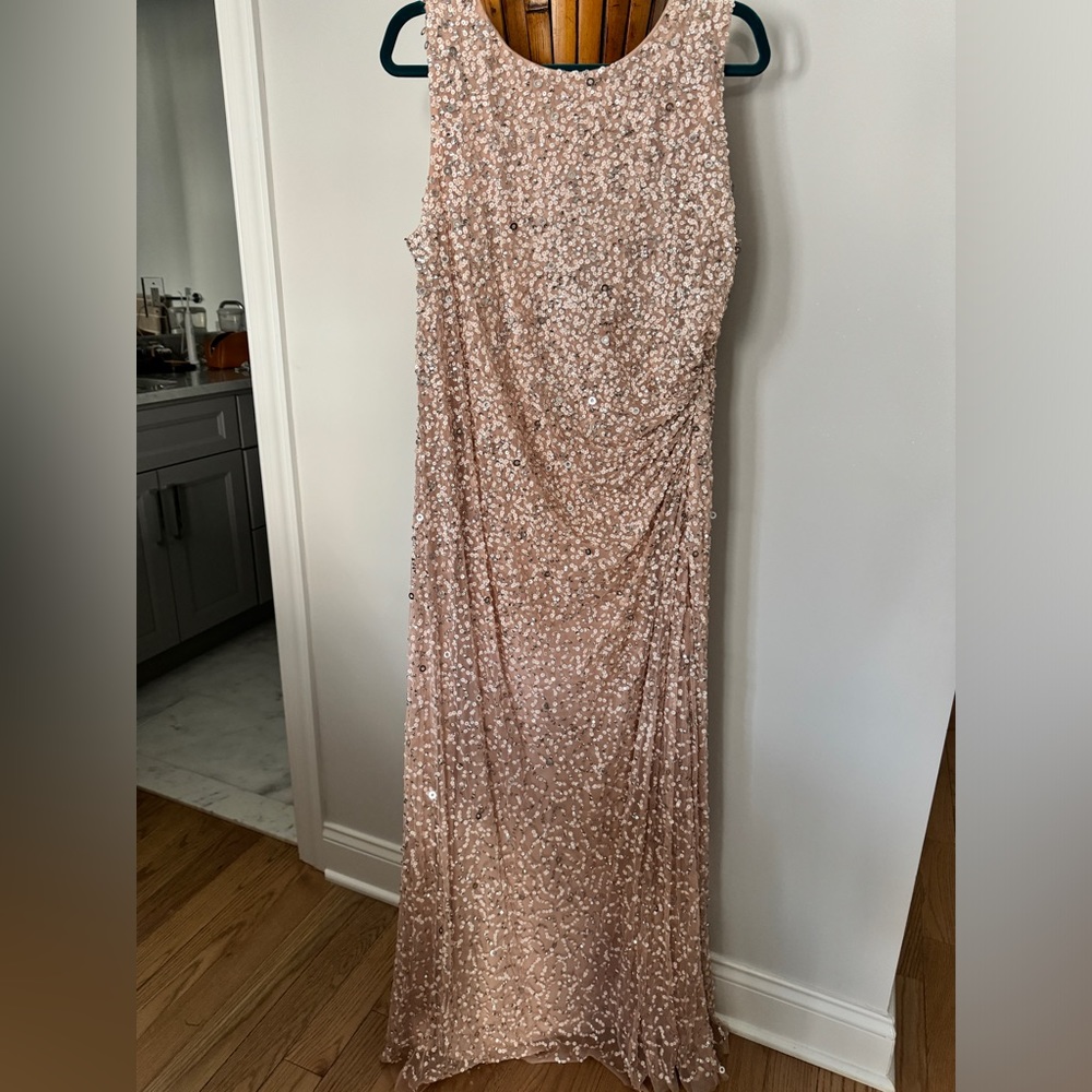 Adrianna Papell Formal Long Gown, Baby Pink with beading and sequins, Worn once